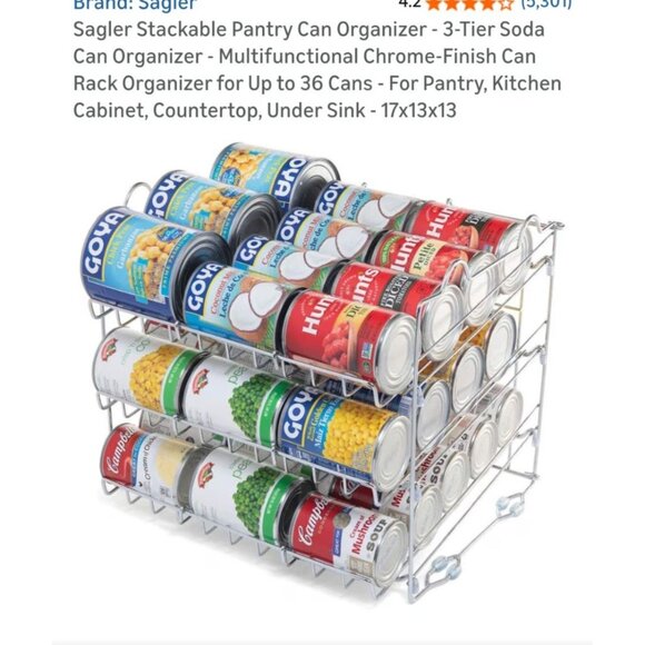 3-Tier Chrome Wire Rack Adjustable Dividers 13" H x 15" W x 13.5" D Storage Orga - Picture 5 of 7